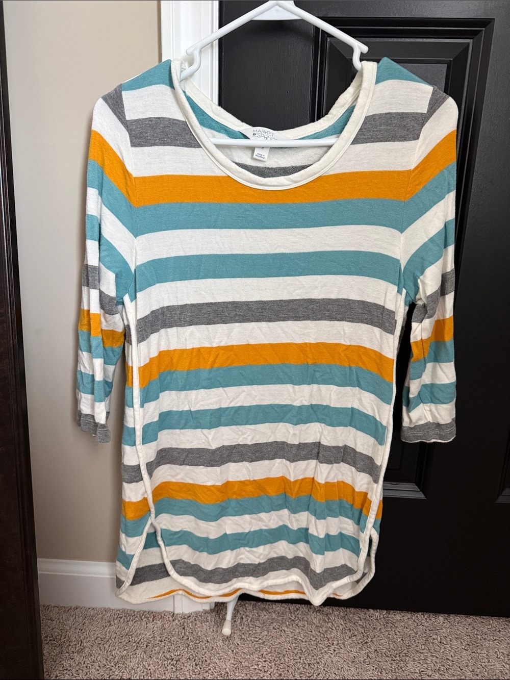 Market & Spruce Striped 3/4 Sleeve Tunic in Teal, Mustard & Gray
